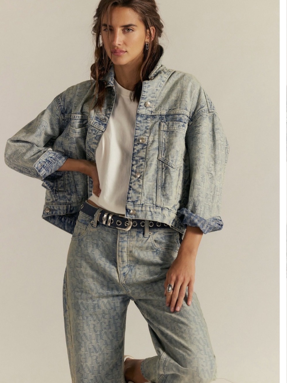 WE THE FREE • NWT opal swing jacquard denim jacket Small Letters free people